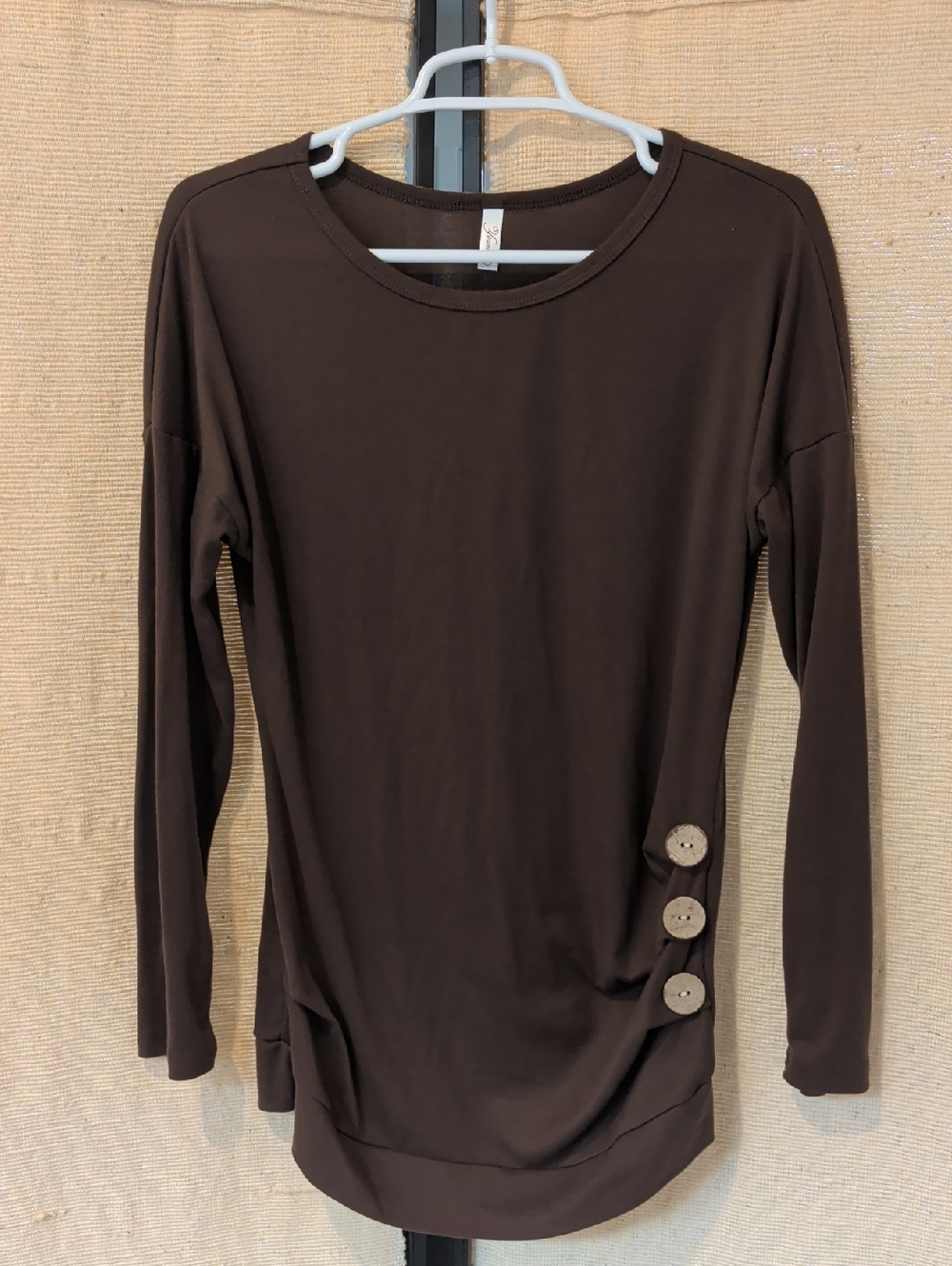 Dark Brown Long Sleeve Top with Side Button Detail
